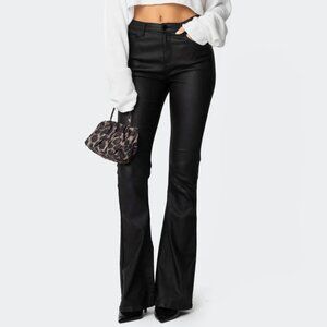 Edikted Luna Black Flare Faux Leather Coated Jeans